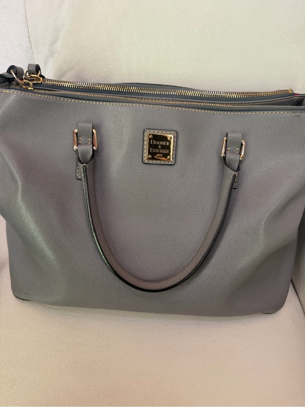 Dooney & Bourke Gray Leather Tote with Gold Hardware
